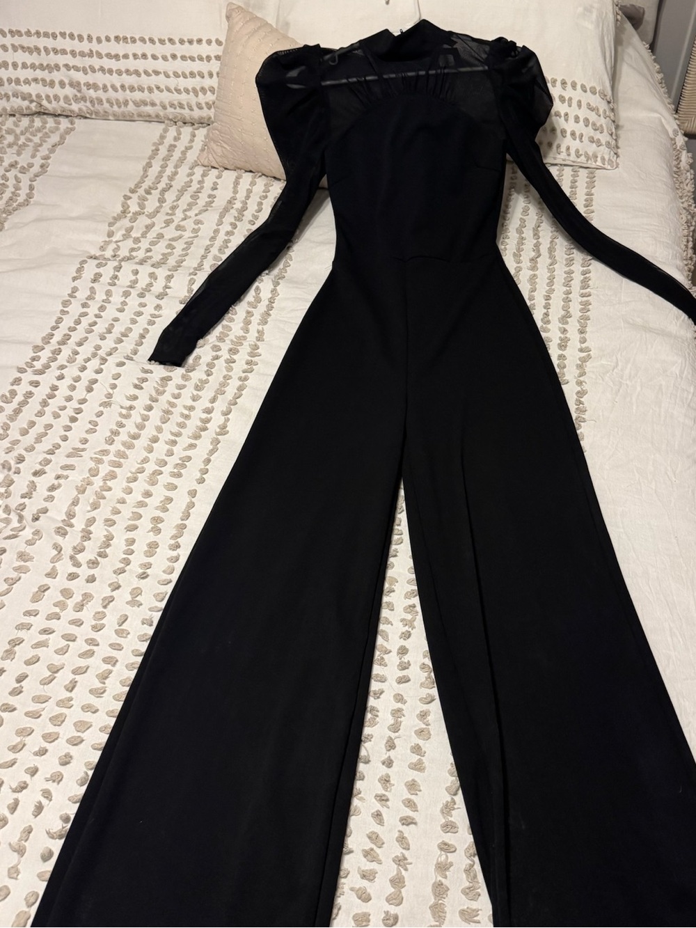 Fashion Nova Black Puff-Shoulder Wide Leg Jumpsuit